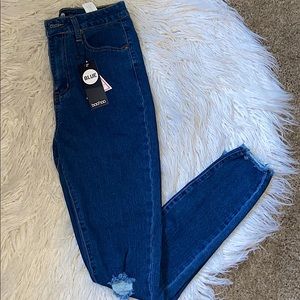 Boho Blue Distressed Skinny